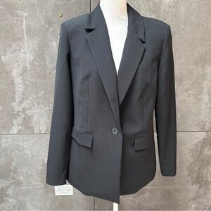 Open Edit Black Blazer with Relaxed Fit and Long Sleeves